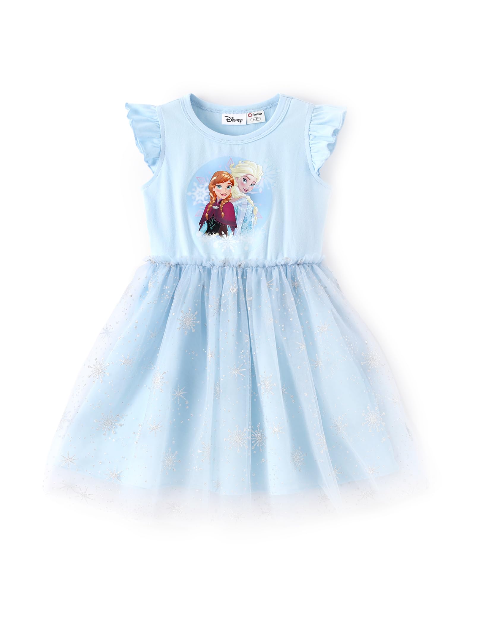 Disney Princess Frozen Elsa Minnie Stitch Toddler Girl Tulle Tutu Dress Ruffle Sleeve Mesh Summer Birthday Party Clothes 2-9Y