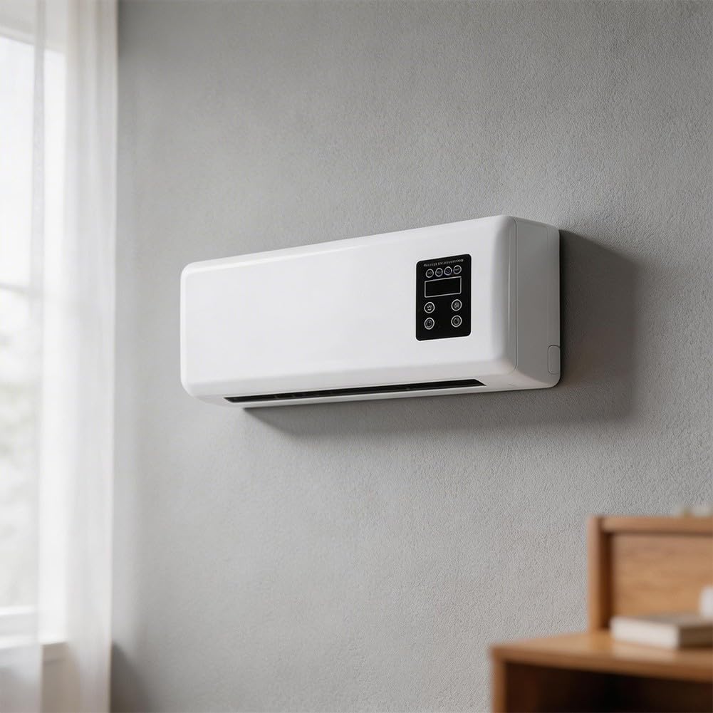 Ventilateur mural 2 en 1 de chauffage et de refroidissement, silencieux, petit climatiseur pour chambre à coucher, salle de bain, compact avec mode brise naturelle, blanc, 42 x 18 x 12 cm