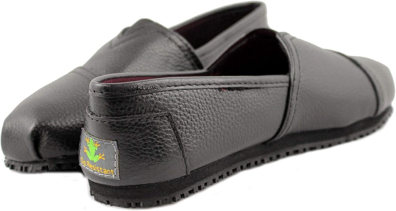Laforst Womens Leather Nonslip Waitress Server Slip On Flat Black