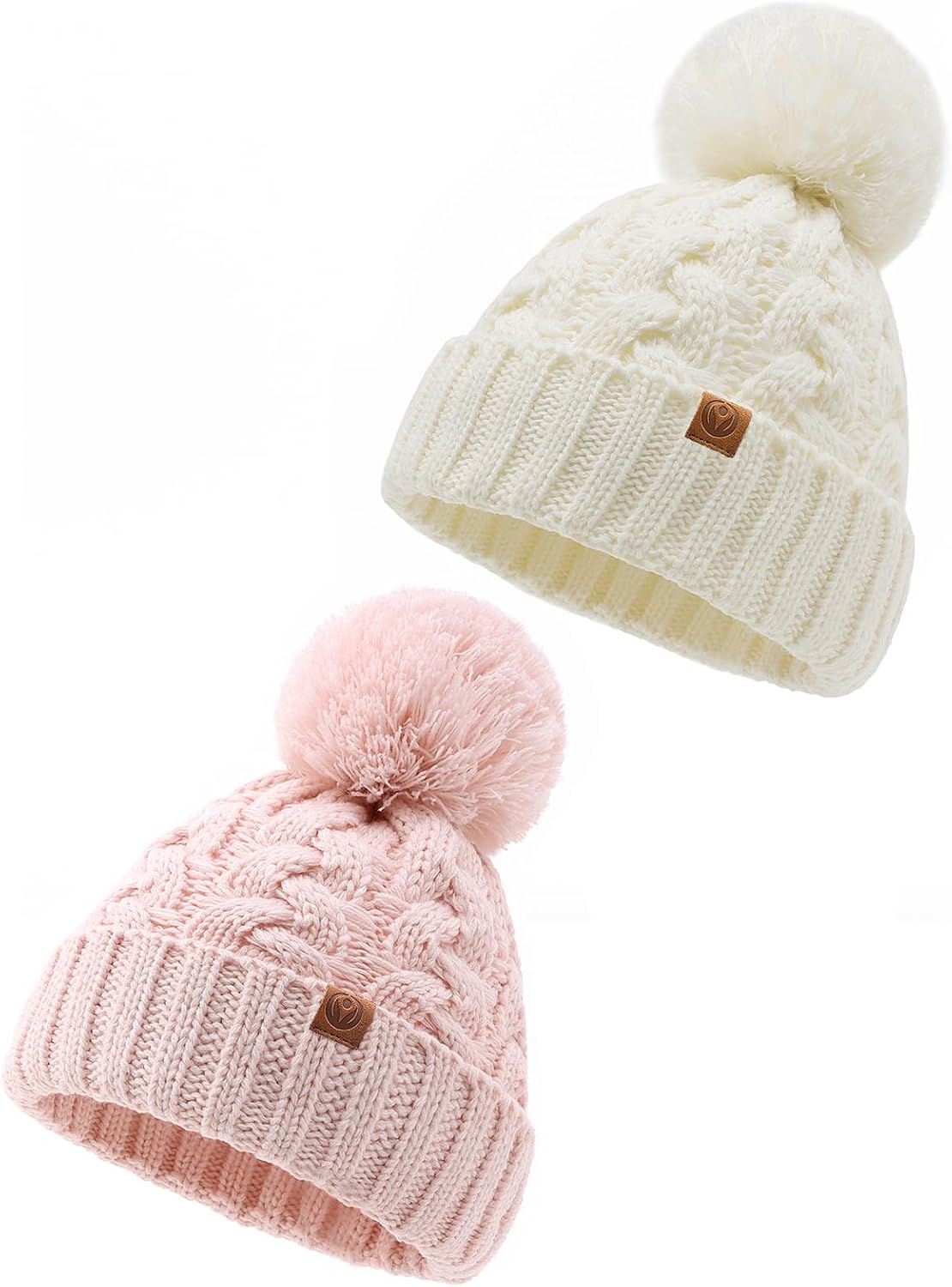 Toddler Kids Girl Winter Beanie Pom Pom Hat with Warm Fleece Lining