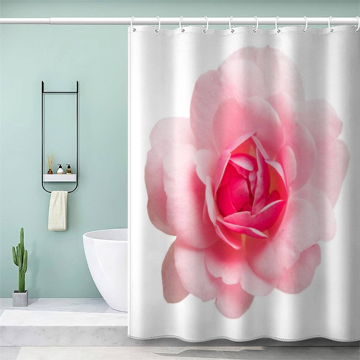 AOLIGL Shower Curtain 180x180cm Waterproof Shower Curtain Pink Rose Bath Curtains for Shower Wet Room Unique Printed Flowers Shower Curtain Rust Proof Eyelets — image 1