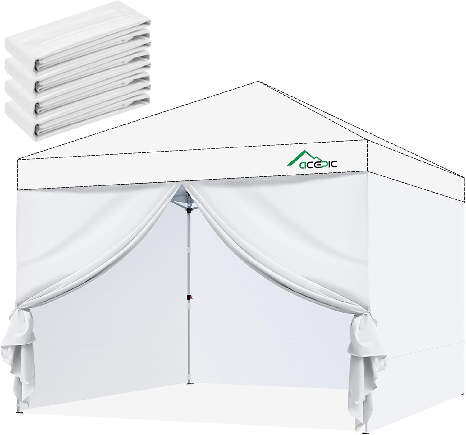 Acepic Instant Canopy Tent Sidewalls for 10x10 Pop Up Canopy 210D Waterproof,4 Piece Sidewalls, with Doors,White(4PCS Sidewalls Only, Canopy Tent NOT Included)