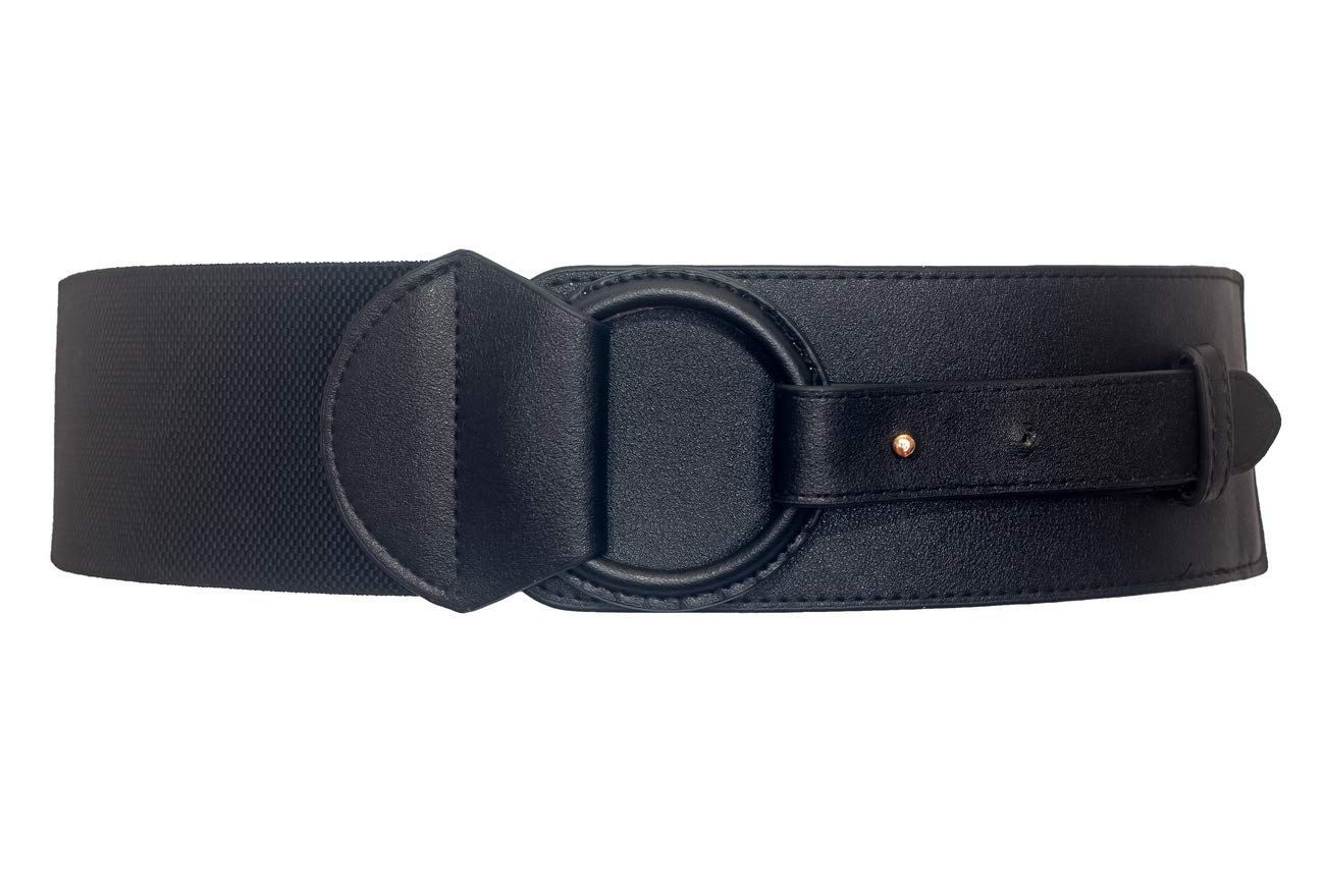 3416 Evogues Plus Size Leatherette O-ring Buckle Elastic Wide Fashion Belt eVogues Plus Size Leatherette O-ring Buckle Elastic Wide  main image 3