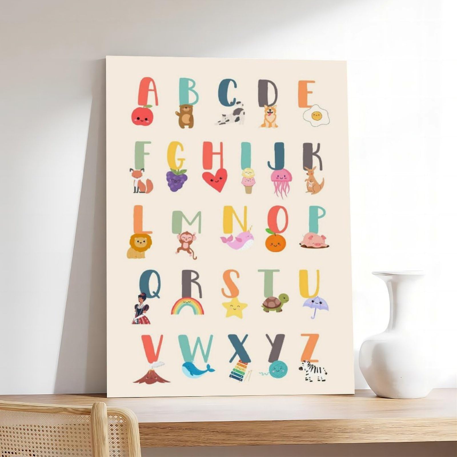 Poster éducatif sur toile pour enfants avec lettres de l'alphabet - Décoration murale pour salon, chambre à coucher - 60 x 90 cm