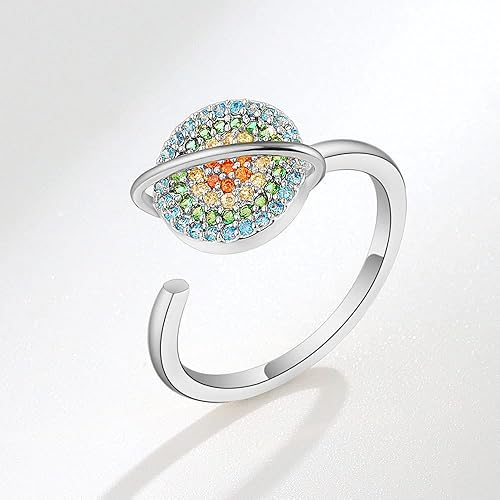 Miniatura 4 de COLORFUL BLING Anillos giratorios ajustables para ansiedad, girasol, planeta, giratorios, ansiedad, para mujeres, novias