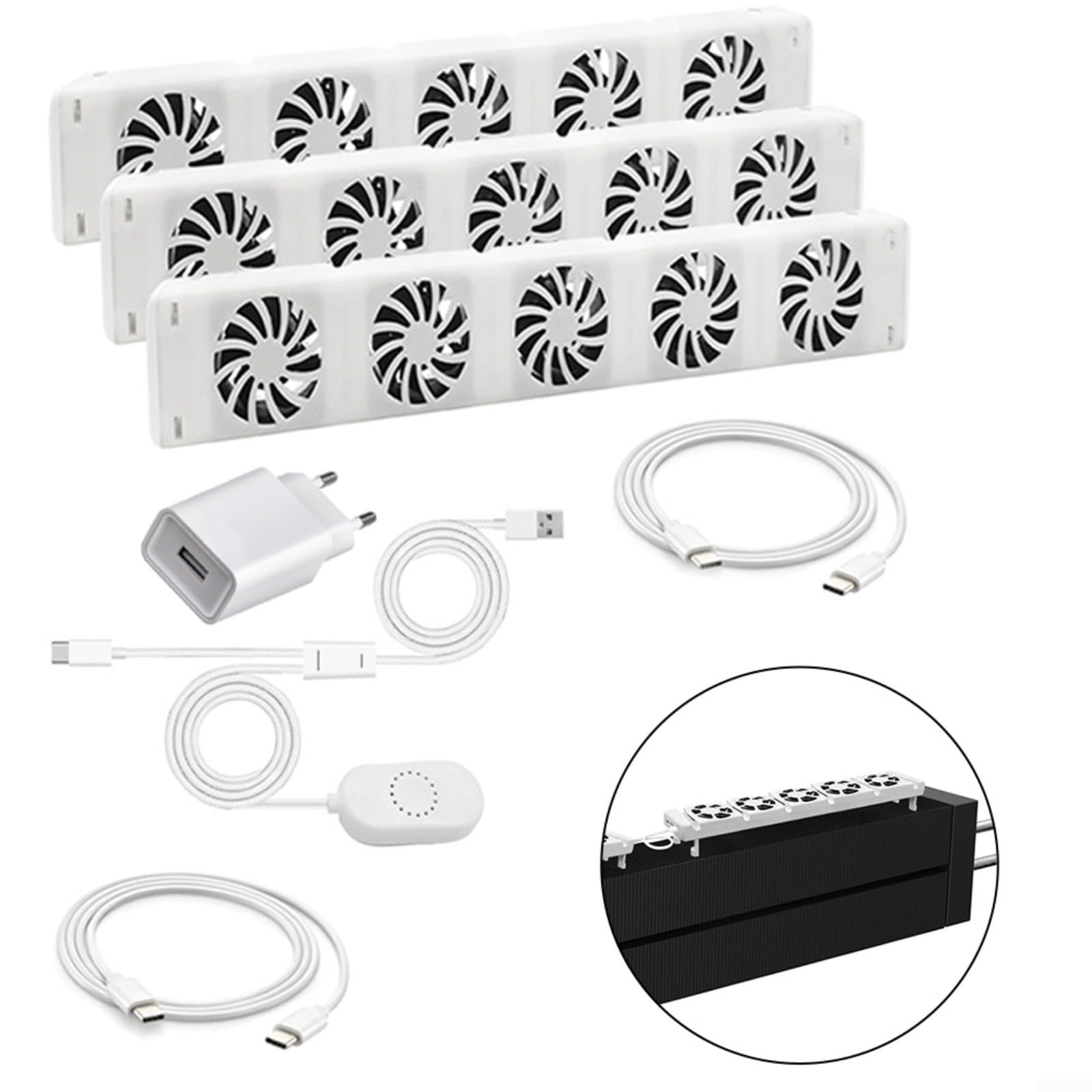 Ventilador de radiador con sensor de temperatura para, para Smart Radiator Booster Extension Set para una distribución eficiente del calor y calefacción de habitaciones silenciosa (TRIO-SET)