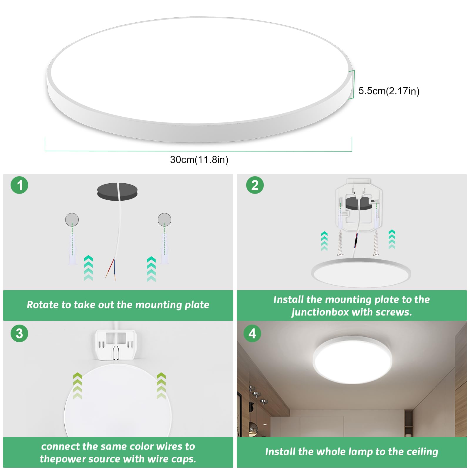 4 Stücke LED Deckenleuchte mit Bewegungssensor Innen,18W Dimmbar Deckenlampe Panel IP54 4000K mit Radar Bewegungsmelder und Fernbedienung, Flach Sensor Licht für Keller,Flur,Bad,Treppe, Rund Weiß 23cm