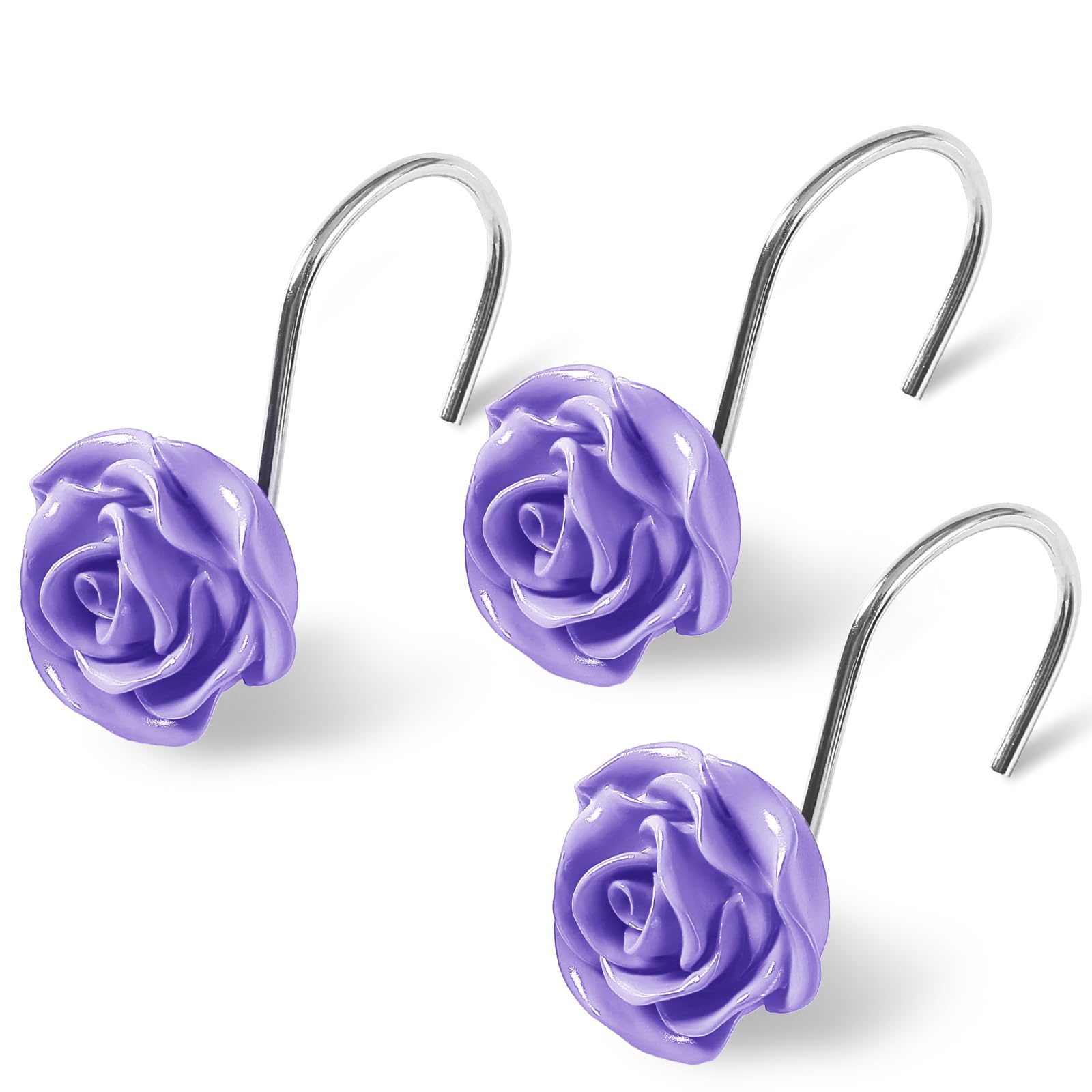 Blue Rose Shower Hooks - Elegant Bathroom Decor -10 Blue Rose Shower Hooks - Elegant Bathroom Decor -10