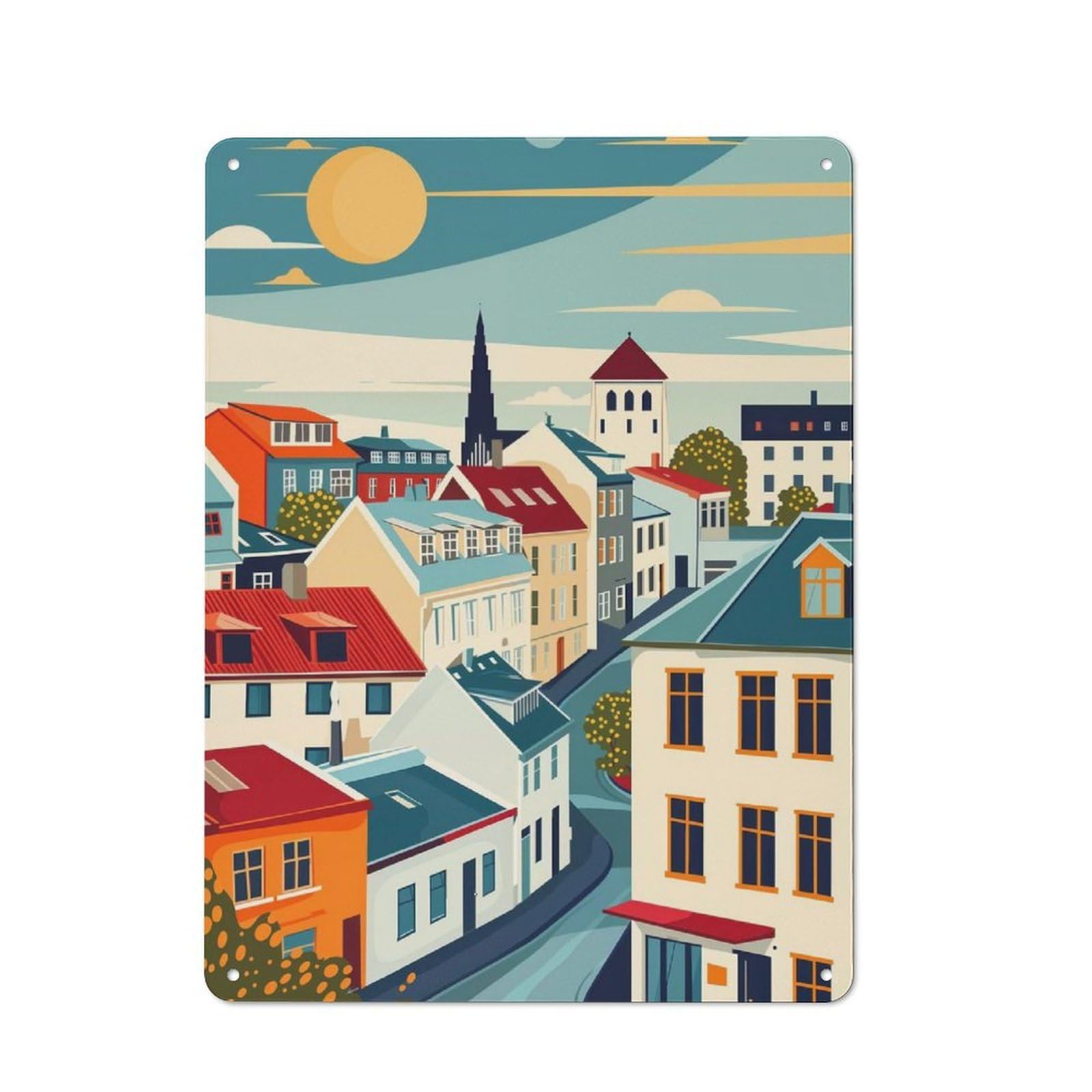 Junmoney Reykjavik Travel Poster Metal Sign 40X30cm With For Home Bar Wall, Retro Decor, For Garage, Workshop And Man Cave Decoration