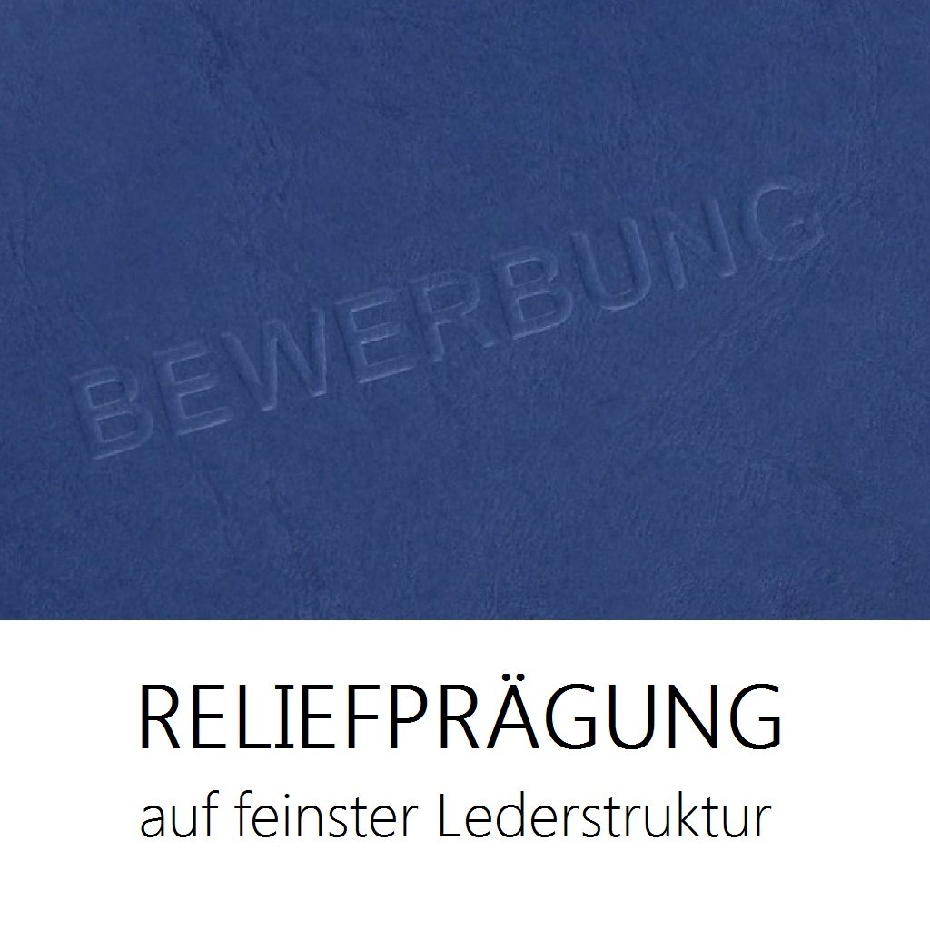 50 Stück 3-teilige Bewerbungsmappen Blau mit 2 Klemmschienen in feinster Lederstruktur - hochwertige Prägung ''BEWERBUNG'' - direkt vom Hersteller STRATAG