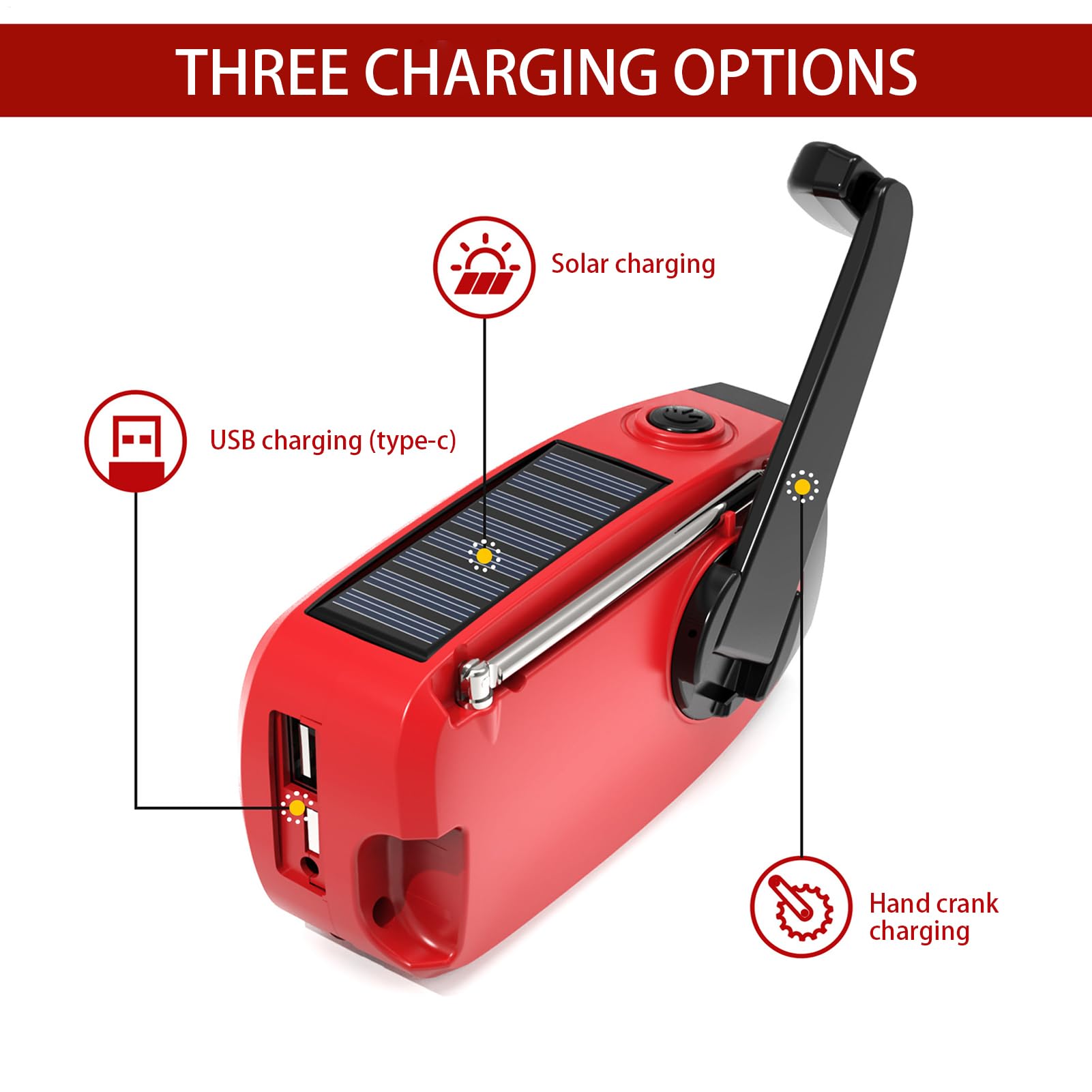 Radio Portable AM FM avec Chargeur Solaire Manivelle USB Lecteur MP3 pour Camping Randonnée