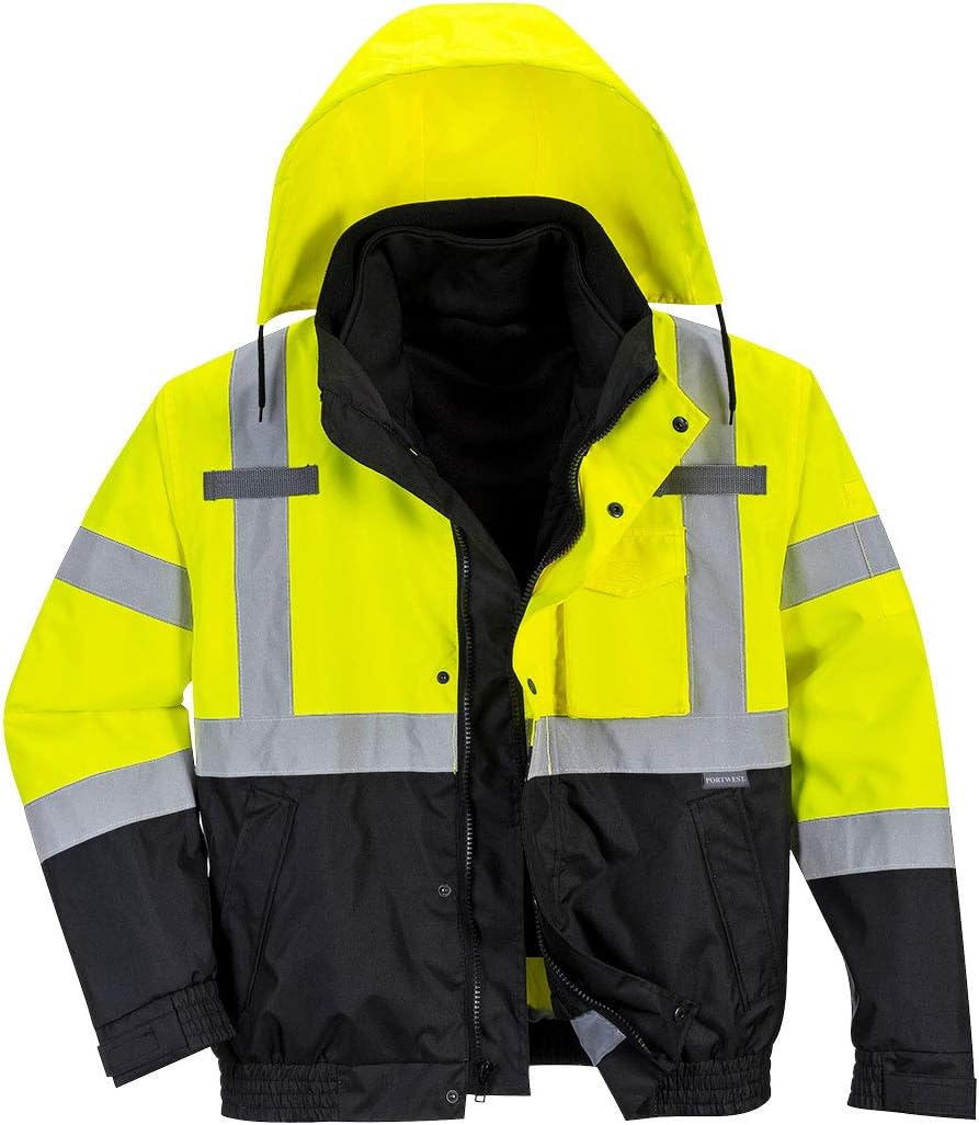 Portwest US365 Men's Hi Vis Waterproof 3-in-1 Bomber Jacket - Reflective Contrast Rain Jacket ANSI Class 3