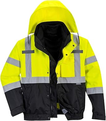 Portwest US365 Mens Hi Vis Waterproof 3-in-1 Bomber Jacket - Reflective Contrast Rain Jacket ANSI Class 3