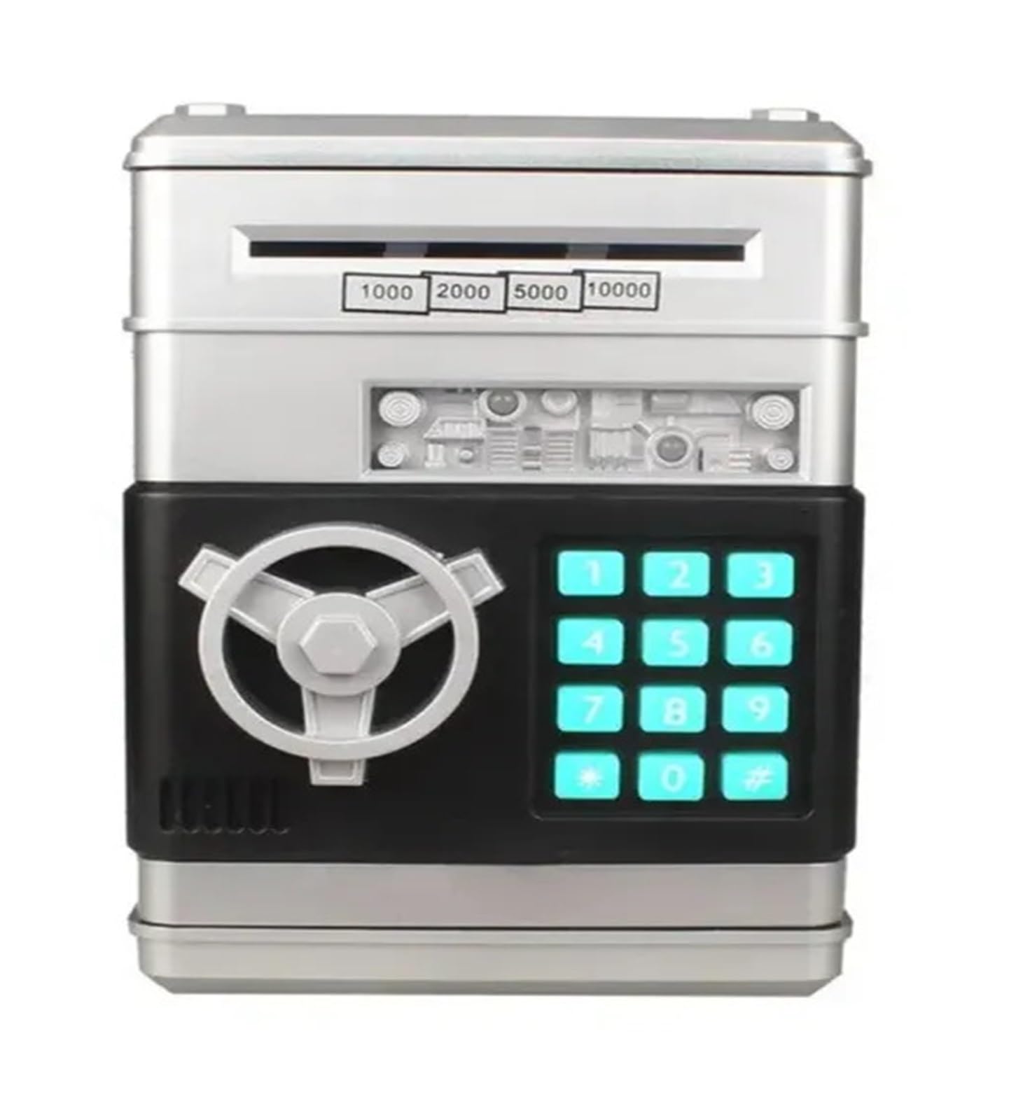Mini Safe, Electronic Piggy Bank Password Safe Box Money Boxes For Children Digital Coins Cash Saving Deposit Atm Machine Kid Gifts(Silvery)