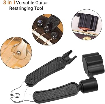 Guitar String Winders Tool 3-In-1 Multifunctional Guitar Tool String Cutter Guitar String Pin Puller Guitar Bridge Pin Puller String Instrument Repairing Accessories Guitar Accessories Kit (Black)