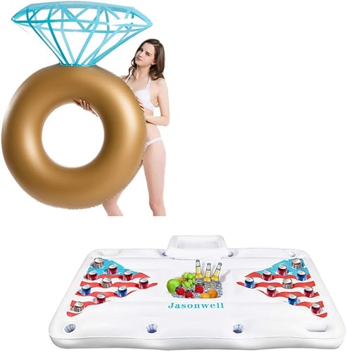 Jasonwell Flotador inflable de piscina con anillo de diamantes y flotador de piscina Jasonwell Beer Pong