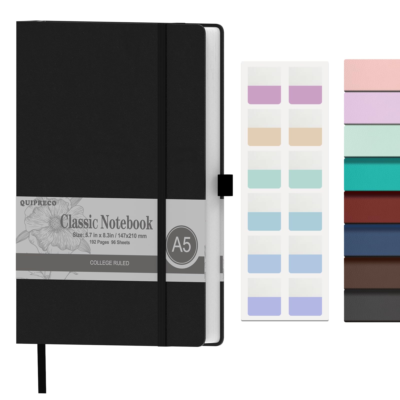 joibabe A5 Notebook with Lined Pages,196 Pages,100GSM Notepad with Soft PU Cover,Pen Holder,inner Pocket,Index Tabs.Journal Note Book for Office School Home Writing and Note-Taking(black)
