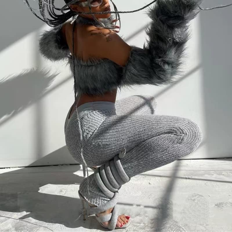 perixir Strappy High Heels Gladiator Sandals With Grey Jersey Knit Fallopian Cloth Rope Lace Up Sexy Open Toe Square Stilettos Tie Up Heeled Sandals For Women US Size 6-133