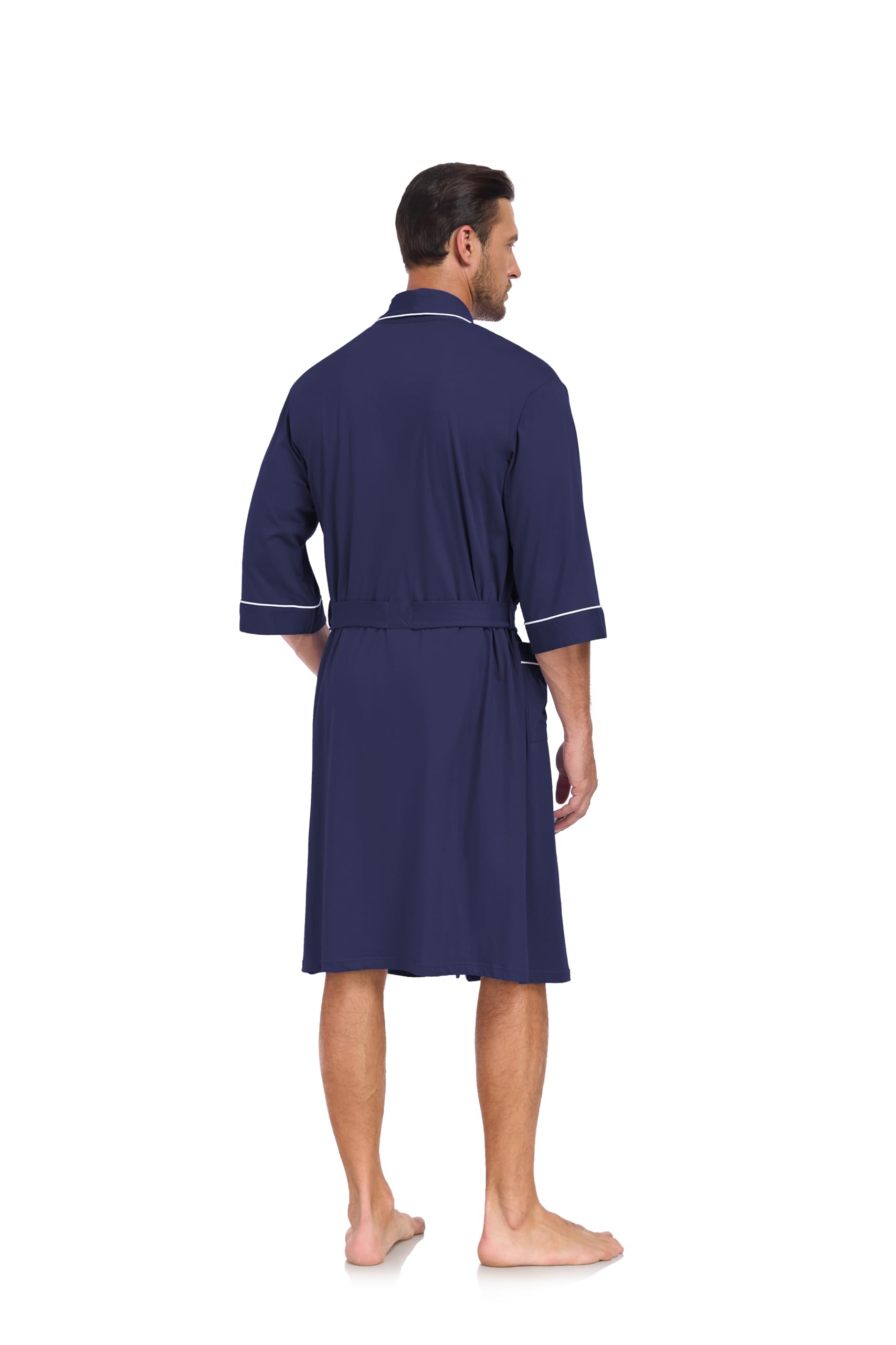 ANLIQI Herren Bademantel 100% Baumwolle Kurzarm Kimono Sommer Taschen