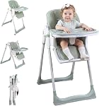 3 en 1 Chaise haute bébé avec roues, réglable 5 Harnais pointu, plateau, repose-pieds, dossier et hauteur du siège, chaise haute pliable pour les tout-petits, rose