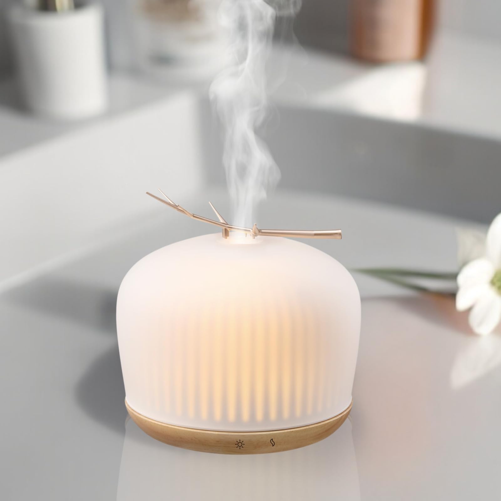 Zen’Arôme Diffuseur d’Huile Essentielle Origin – Diffuseur Ultrasonique Aromathérapie à Froid – Diffuseur Électrique pour Parfum Maison – Multifonction, Éclairage LED d’Ambiance, Silencieux et Chic