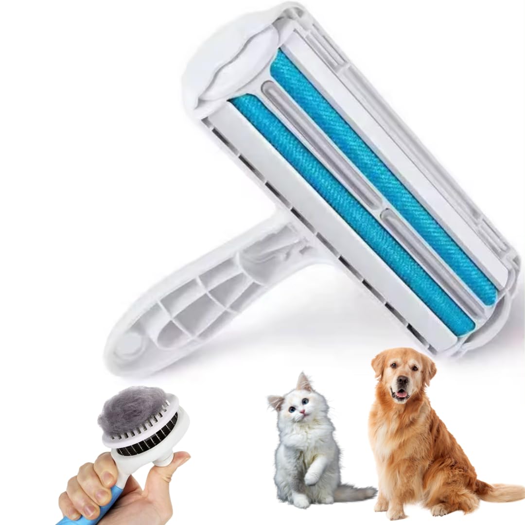 Rodillo Quitapelos de Mascotas y Cepillo para mascota, Ideal para Eliminar Pelos en Sofás, Alfombras y Ropa. Kit Completo para la Limpieza de Pelaje de Perros y Gatos.