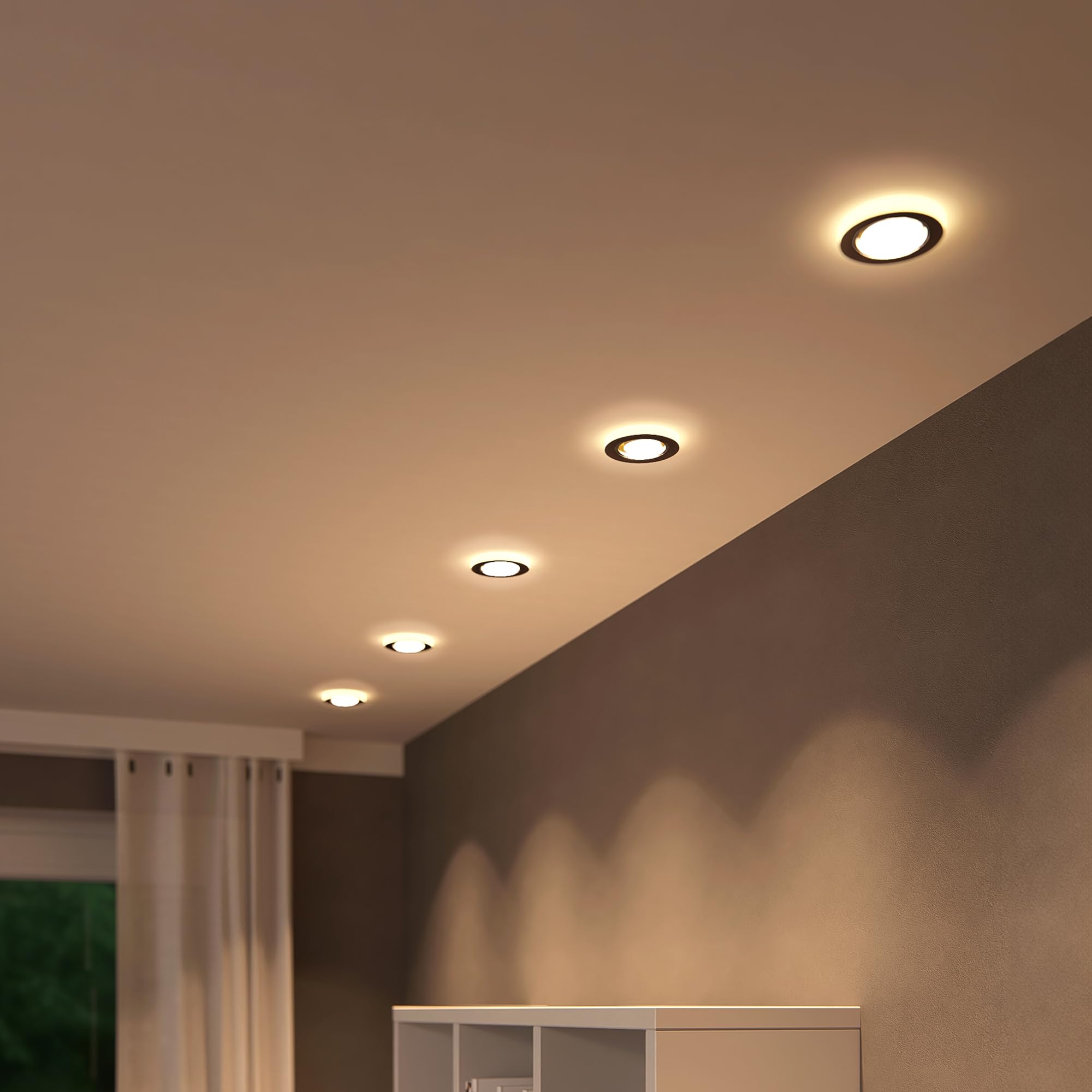 SSC-LUXon YAPU Einbauspot 6er Set schwarz rund für GU10 | Sechs Einbauleuchten mit indirektem Licht - schwarz verspiegeltes Glas, für GU10 oder LED-Module, inkl. Fassung (ohne Lampe)