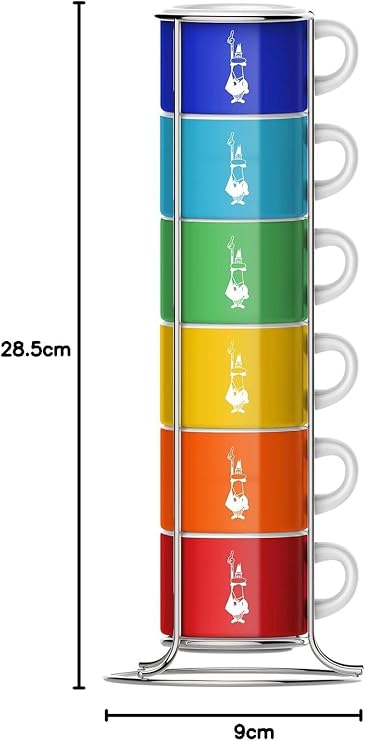 Bialetti TAZZ110 Six Stackable Cups, Multicoloured, Porcelain