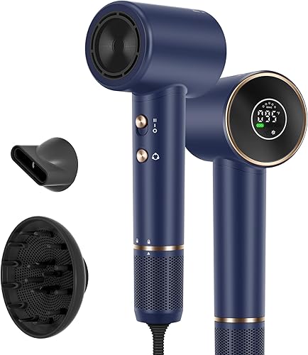 Miniatura 10 de PARWIN PRO BEAUTY Secador de pelo Air-Sonic con difusor, pantalla LED HD y secador iónico de alta velocidad de 110.000 RPM, rizadores de envoltura