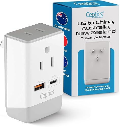 Miniatura 3 de Ceptics Juego de 2 adaptadores de viaje Israel, QC 3.0 y PD, USB dual seguro y USB-C - 2 enchufes de EE. UU. compacto y potente - Uso en Palestina,