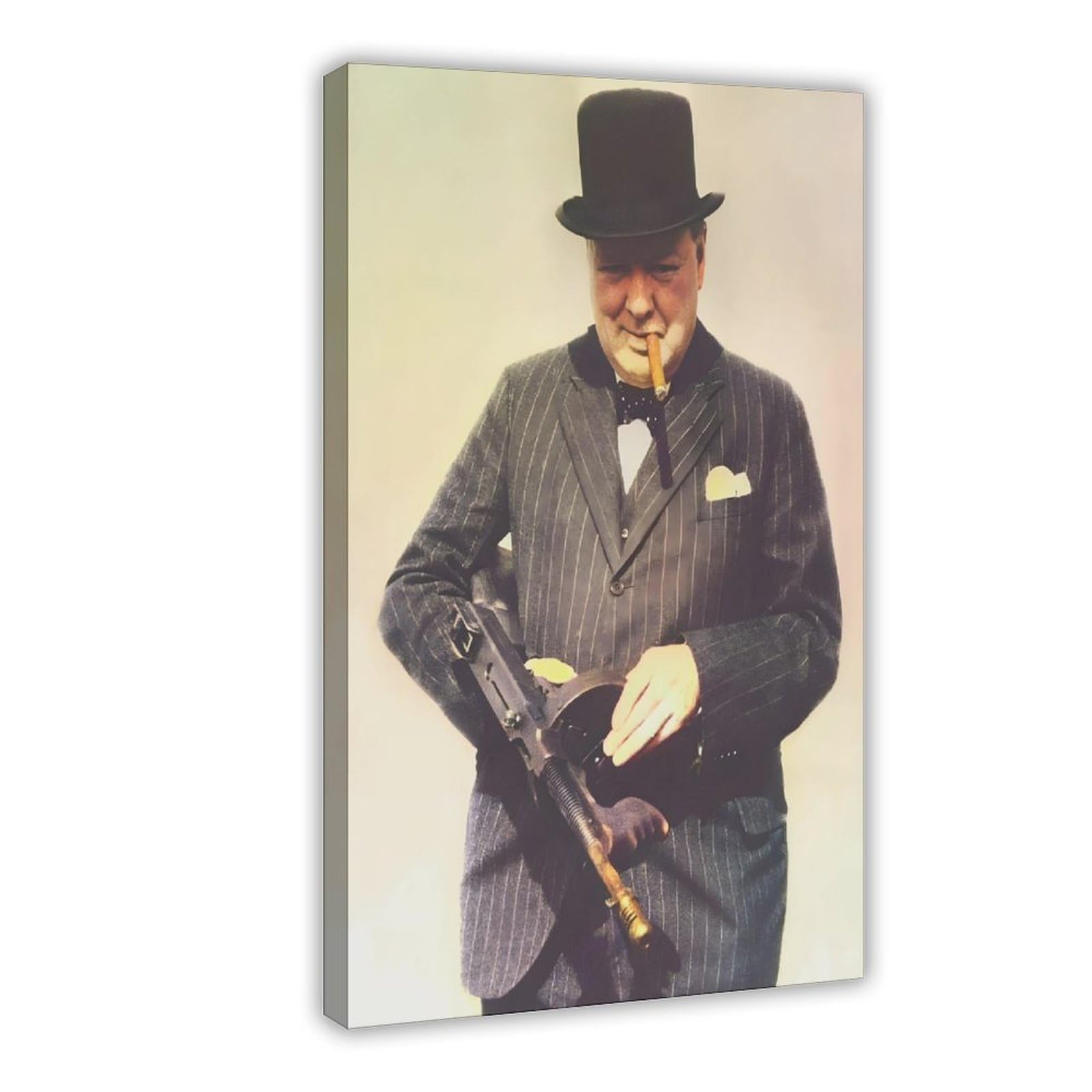 Piank Frame Winston Churchill With Tommy Gun In Color Canvas Art Poster And Wall Art Picture Print Modern Family Bedroom Decor 20X30inch(50X75cm)