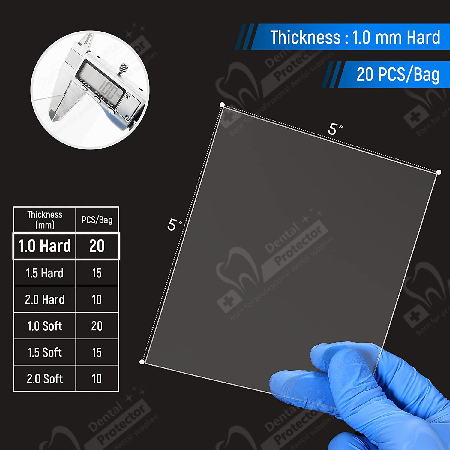 10/15/20 feuilles 1.0/1.5/2.0MM attelle dentaire dure/doux, matériaux de thermoformage pour machine de formage sous vide 5 ''x 5'' (1.0MM 20 Sheets, 20 Sheets Soft Square)