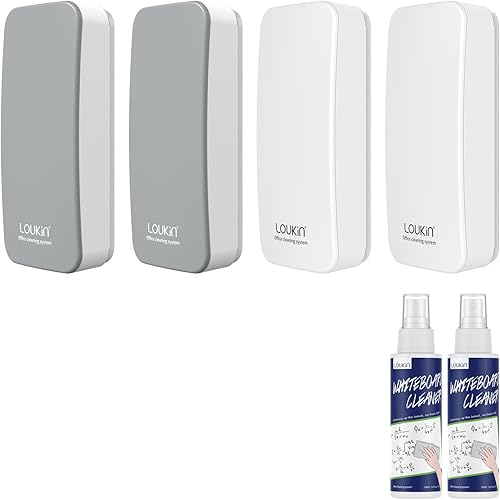 Miniatura 7 de LOUKIN Paquete de 4 borradores magnéticos de borrado en seco (blanco, borrador de pizarra blanca, borrador de pizarra de vidrio, 2 limpiadores de