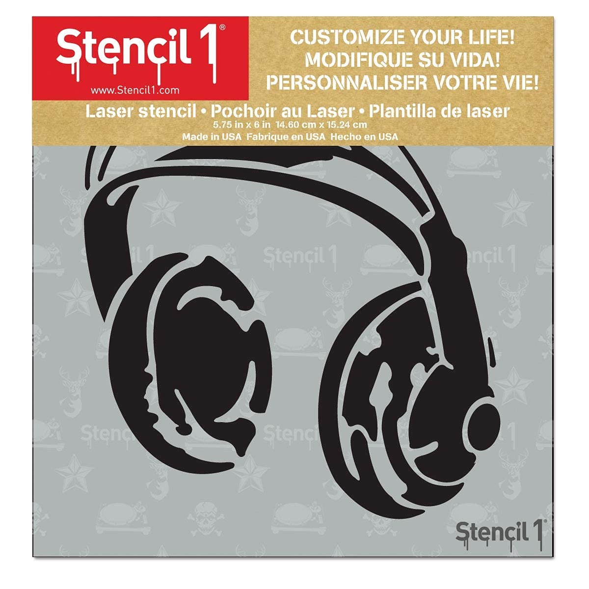 Stencil1 Headphones Stencil Durable Quality Reusable Stencils for Painting - Craft Decor on Walls Fabric & Furniture Recyclable Art Craft - 5.75" x 6" - Image 2
