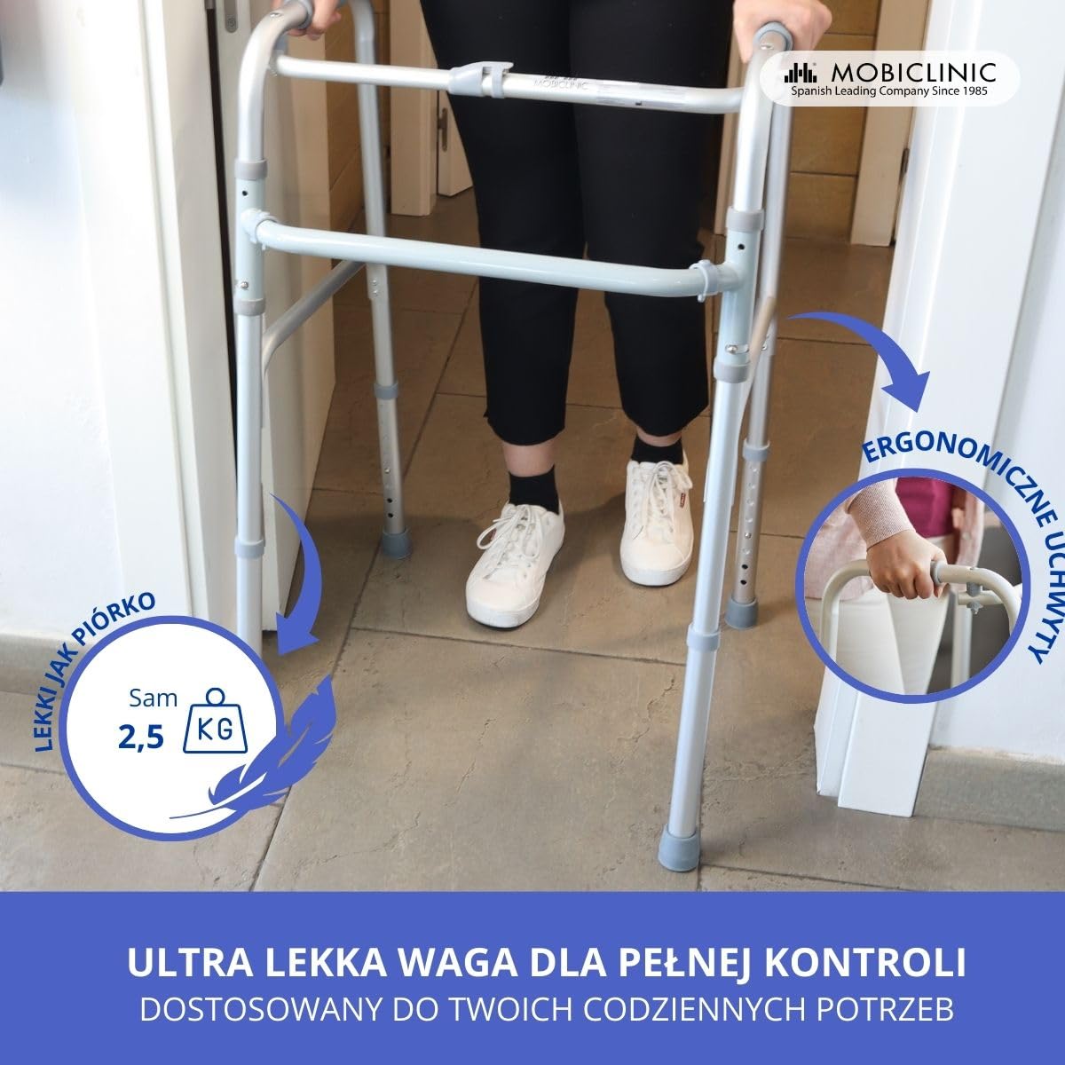 Mobiclinic® Chodzik dla seniorów składany lekki aluminiowy antypoślizgowy szary