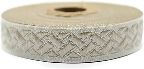 Miniatura 8 de Carrete de 11 yardas de 1.37 pulgadas de ancho con nudo gris y blanco, cinta jacquard con ribete geométrico, adornos jacquard, suministros para