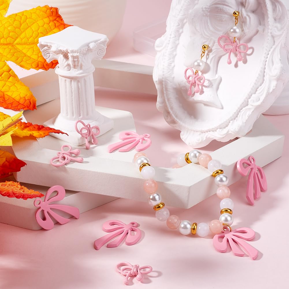 SUNNYCLUE 1 Box 20Pcs Pink Bowknot Charms Metal Bow Charms Bulk Small Alloy Kawaii Painted Bows Tie Cute Dangle Bowtie Charms for Jewellery Making Charms Diy Necklaces Bracelets Earrings Supplies - Image 3
