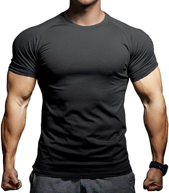 Mens Slim Fit Muscle Gym T-Shirt Breathable Workout Shirts Crew Neck Athletic & Casual Tee T86