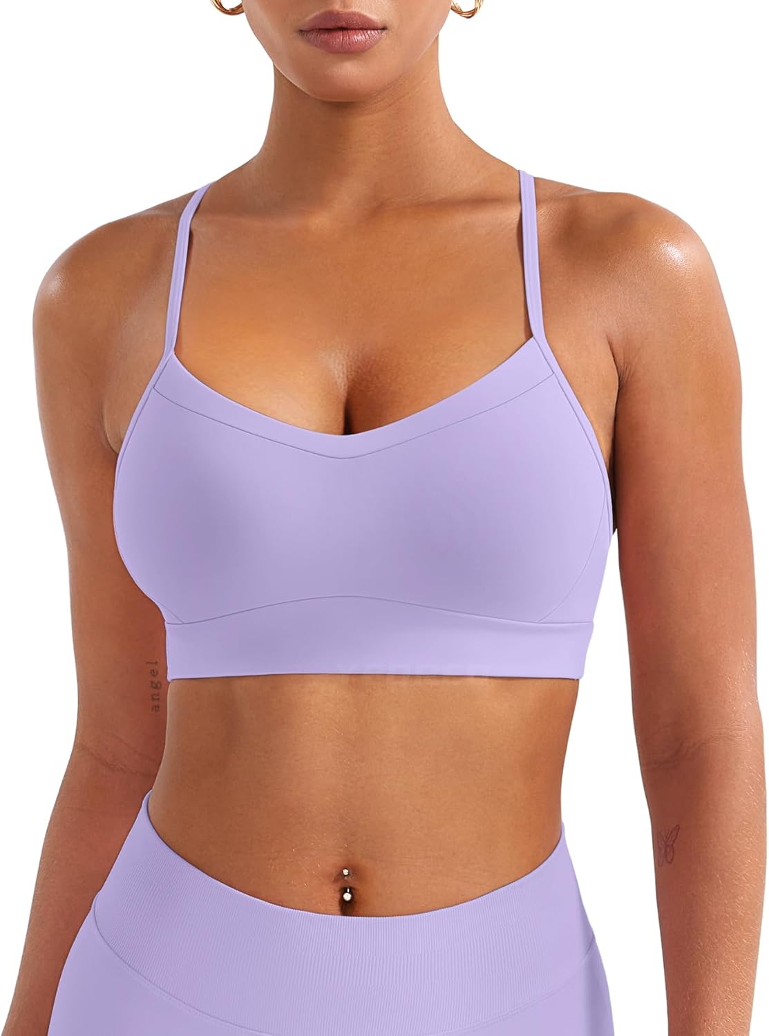 YEOREO Luciny Workout Y Back Sports Bras for Women Spaghetti Straps Racerback Padded V Neck Medium Impact Gym Bra Yoga Top - Image 2