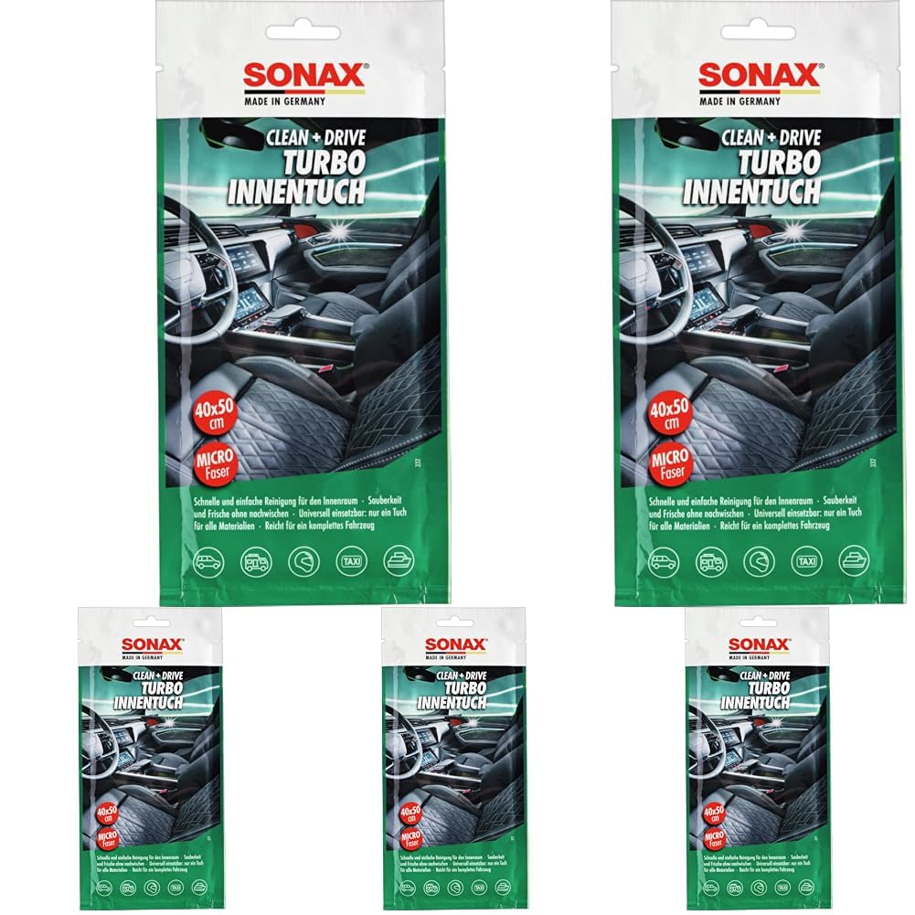 SONAX Clean+Drive TurboInnenTuch 45x50 Thekendisplay (1 Stück) Innenreinigungstuch für alle glatten und Rauen Oberflächen im Innenraum | Art-Nr. 04130000 (Packung mit 5)