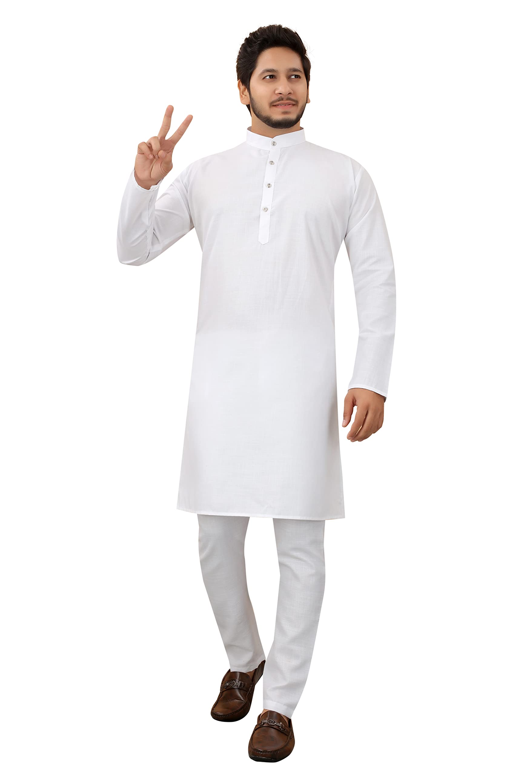 Cotton Blend Solid Kurta Pyjama set for Men for wedding party casual-picture-13