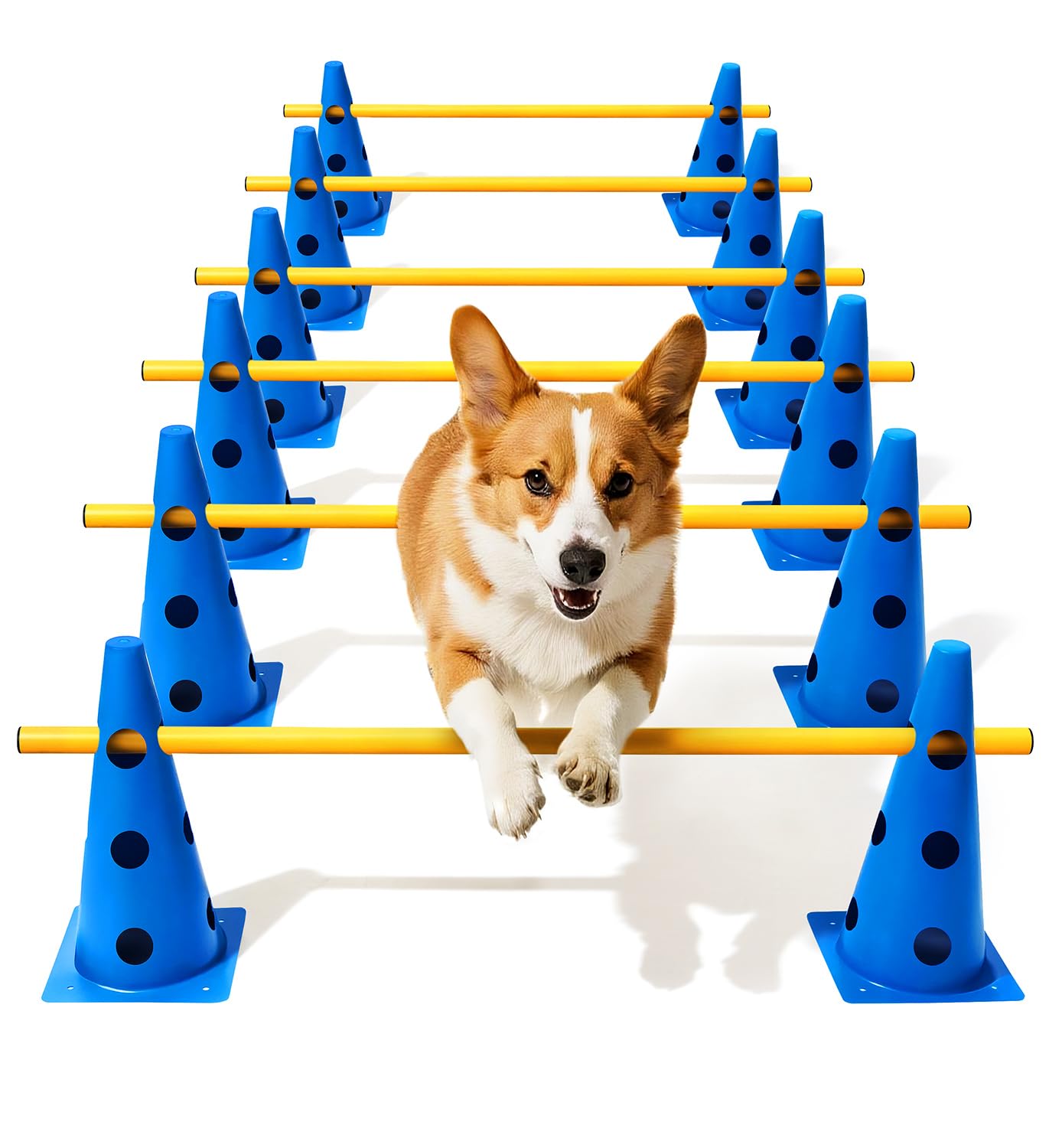 Lupar Dog Agility Course Backyard Set, Dog Agility Hurdle Cone Set with Height Adjustable Crossbar for Rehabilitation & Beginners, Dog Agility Equipment for Dog Obstacle Course - 12 Inch