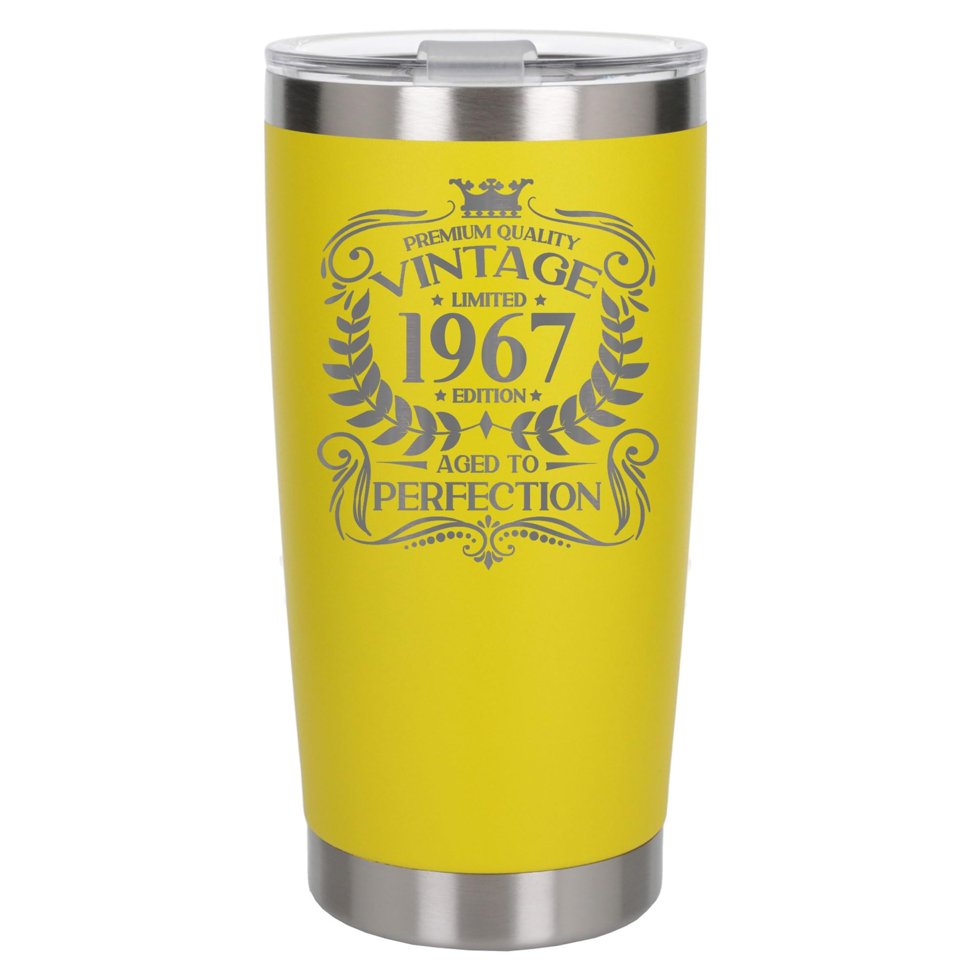 Always Looking Good 59th Birthday Gift Vintage 1967 Aged to Perfection Engraved Insulated Travel Mug Present for 59 Year Old Yellow Thermal Coffee Flask Travel Mugs with Lids