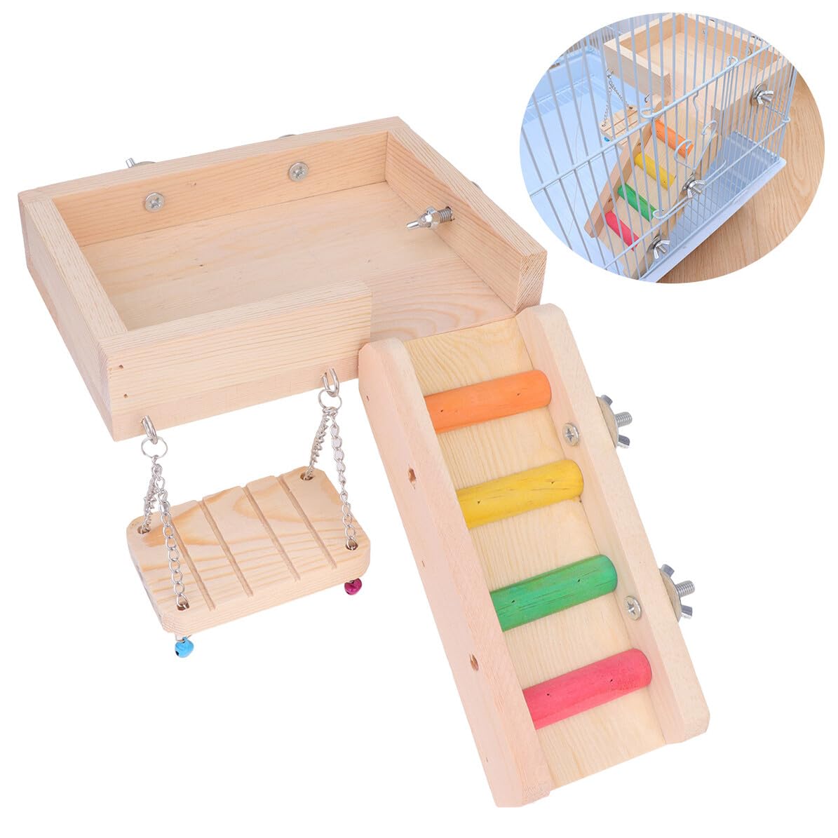 Perroquet et Hamster avec Balancoire Échelle et Grenier Accessoire Amusant pour Oiseaux et Petits Animaux de Exercice Exploration