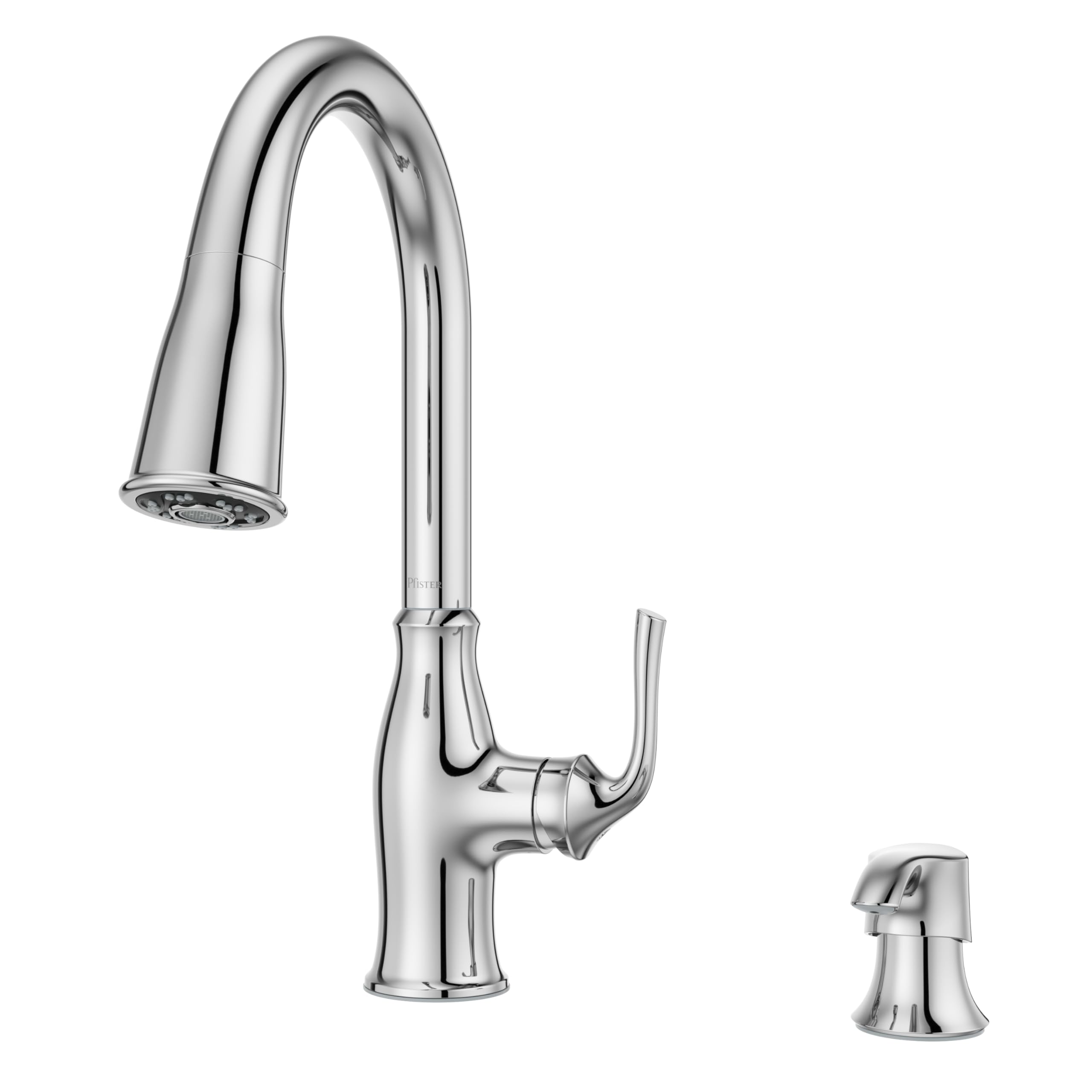 Pfister Rosslyn Kitchen Faucet with Pull Down Sprayer and Soap Dispenser, Single Handle, High Arc, NSF Certified, Polished Chrome Finish, F5297RSSRC