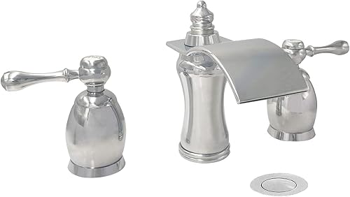 Wovier llave de fregadero de baño, estilo cascada, de bronce ennegrecidoníquel cepilladocromo, dos manijas, tres orificios para vasija, ancho