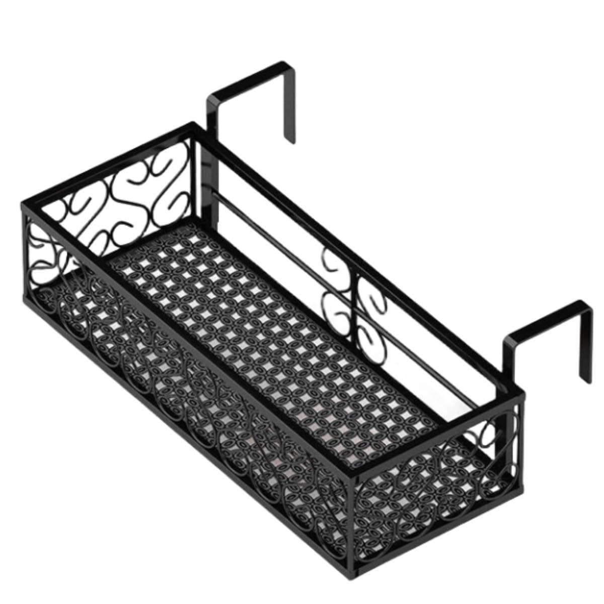 Wisząca metalowa donica na balkon, do użytku na zewnątrz, żelazna doniczka z motywem, doniczka na kwiaty cielęce do ogrodu, werandy, ogrodzenia, tarasu (50 x 20 x 12 cm)