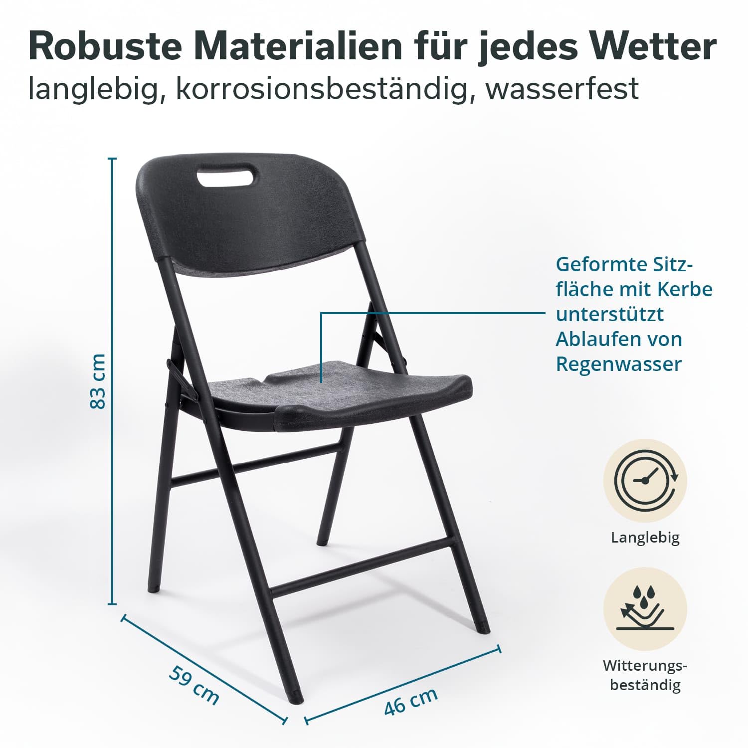 Skandika Klappstuhl MASI | Klappbarer Stuhl, 2er / 4er Set, 4 kg leicht, belastbar bis 150kg, wetterfest, Aufbau ohne Werkzeug | Campingstuhl klappbar, faltbar, für Camping (Schwarz | 2er-Set)