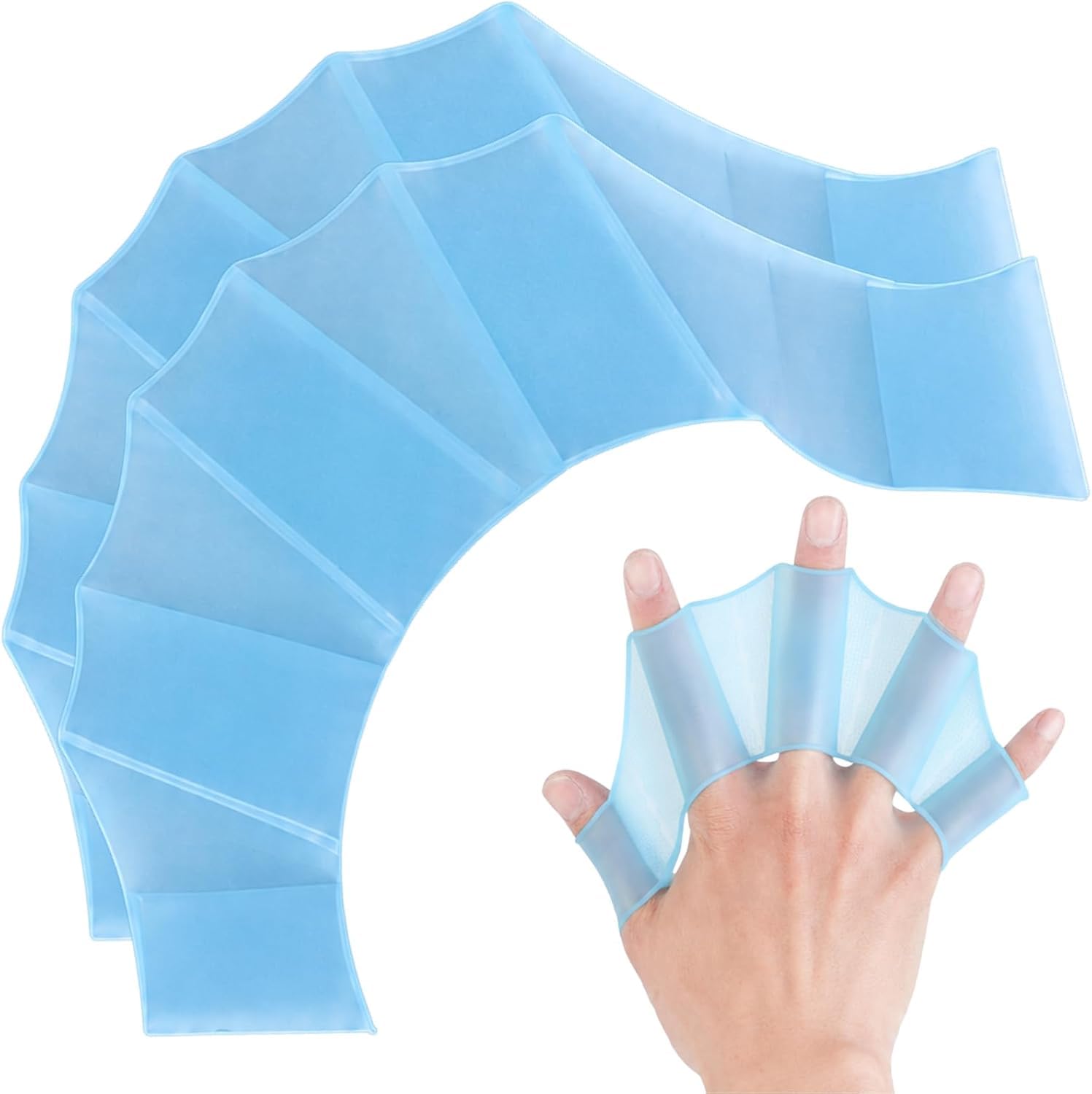 2Pcs Blue Silicone Webbed Swim Gloves for Aquatic Training