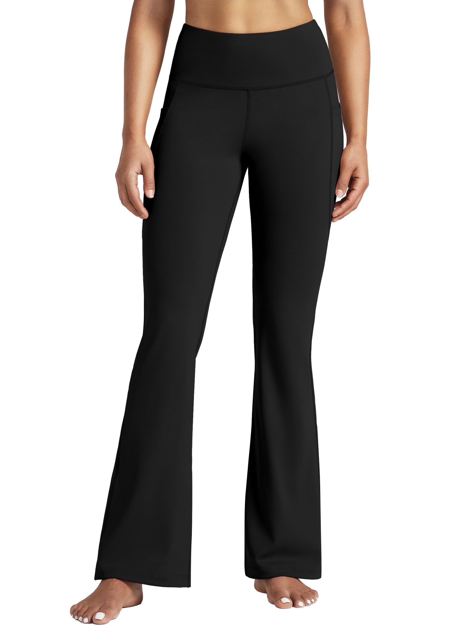 Willit Leggings Acampanados para Mujer, Pantalones de Yoga de Cintura Alta, Corte de Bota, Leggings de Entrenamiento, Control de Abdomen con Bolsillos, 29 Pulgadas y 31 Pulgadas, Negro -, Small